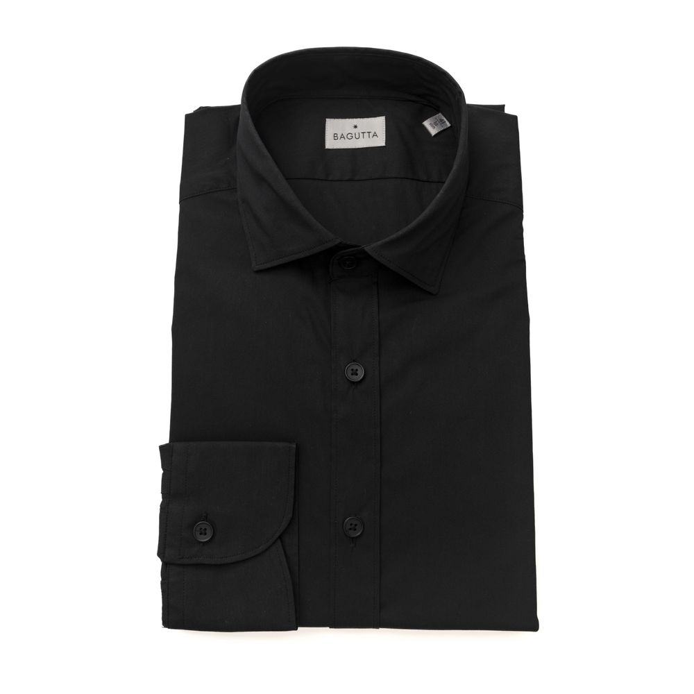 Bagutta Black Cotton Men Shirt Slim Fit with French Collar
