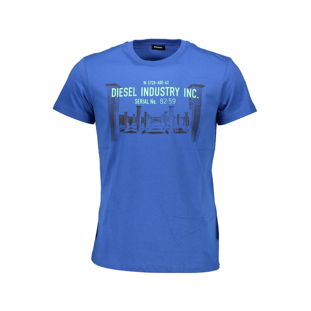 Diesel Blue Cotton Crew Neck Tee with Graphic Logo